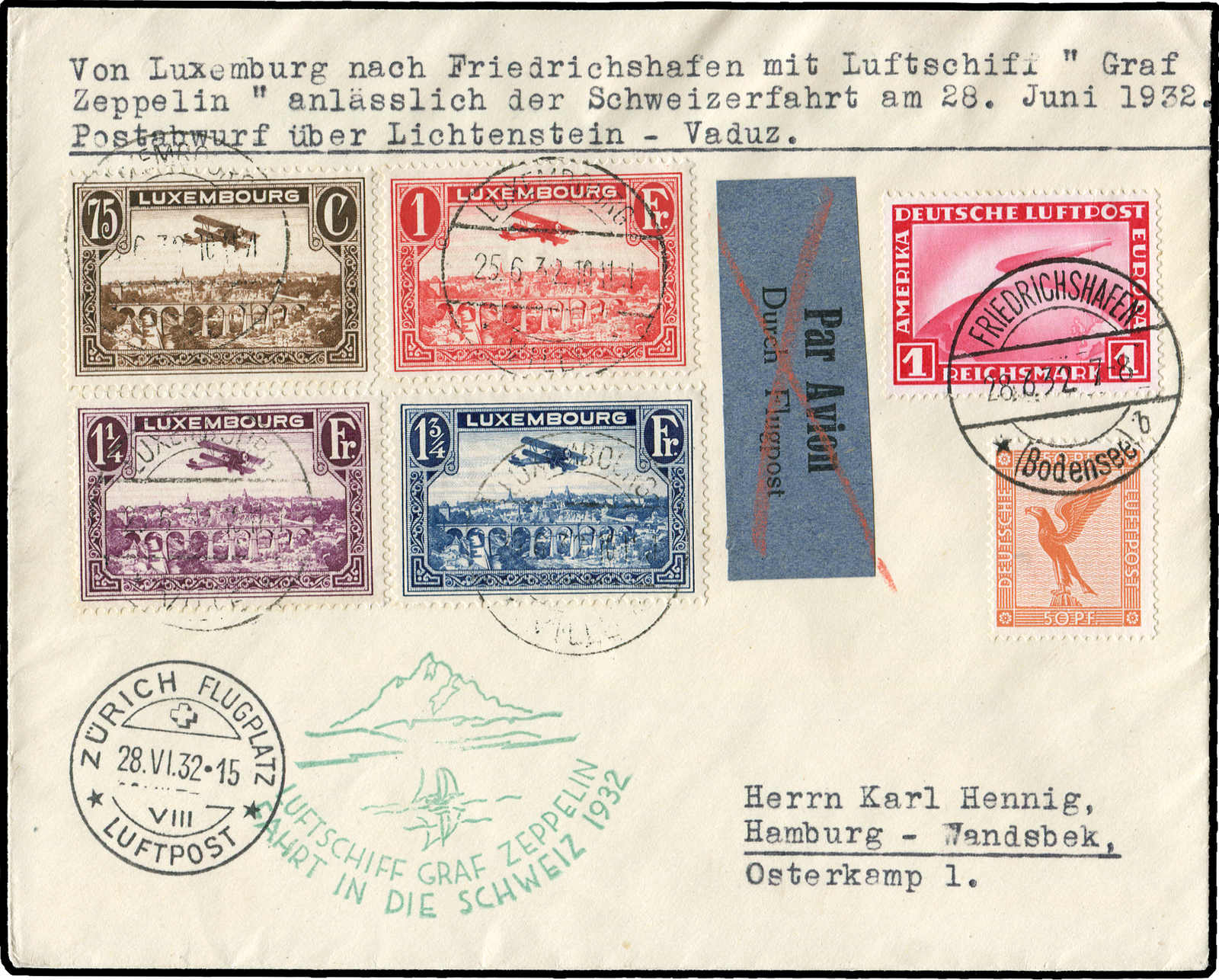 Lot 9722 - Zeppelin/Air Mail Zeppelin, Zeppelinpost LZ 127, Switzerlandfahrten - Auktionshaus Schlegel 26 Public Auction Lot 9722 - Zeppelin/Air Mail Zeppelin, Zeppelinpost LZ 127, Switzerlandfahrten - Auktionshaus Schlegel 26 Public Auction