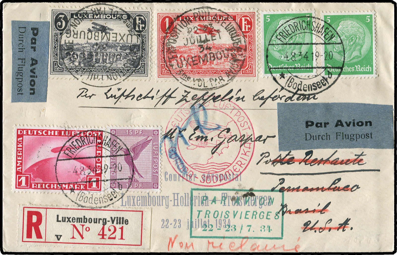 Lot 9399 - Zeppelin/Air Mail Zeppelin, Zeppelinpost LZ 127, Südamerikafahrten 1934 - Auktionshaus Schlegel 26 Public Auction Lot 9399 - Zeppelin/Air Mail Zeppelin, Zeppelinpost LZ 127, Südamerikafahrten 1934 - Auktionshaus Schlegel 26 Public Auction