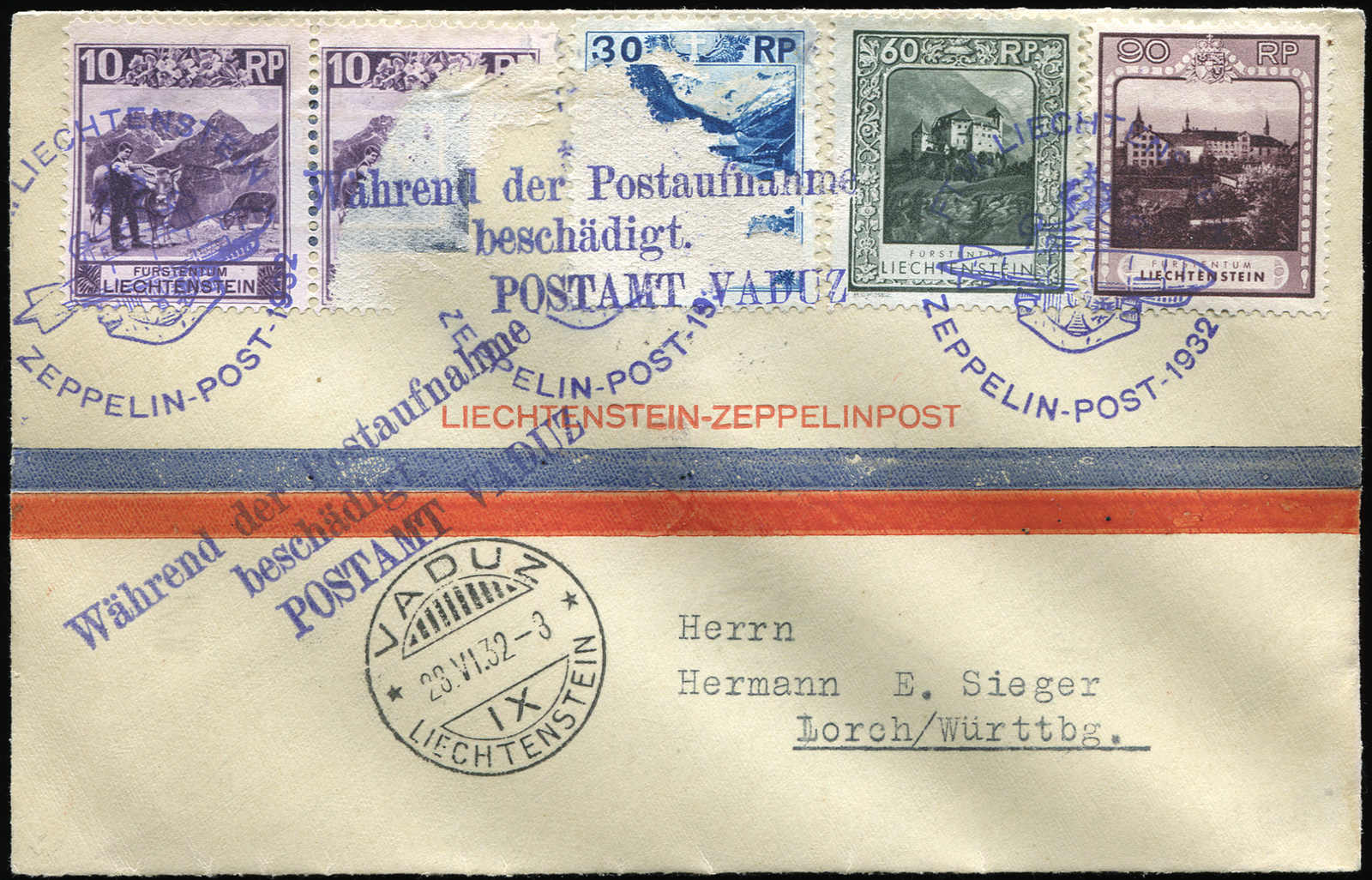Lot 9612 - Zeppelin/Air Mail Zeppelin, Zeppelinpost LZ 127, Liechtensteinfahrten - Auktionshaus Schlegel 26 Public Auction Lot 9612 - Zeppelin/Air Mail Zeppelin, Zeppelinpost LZ 127, Liechtensteinfahrten - Auktionshaus Schlegel 26 Public Auction