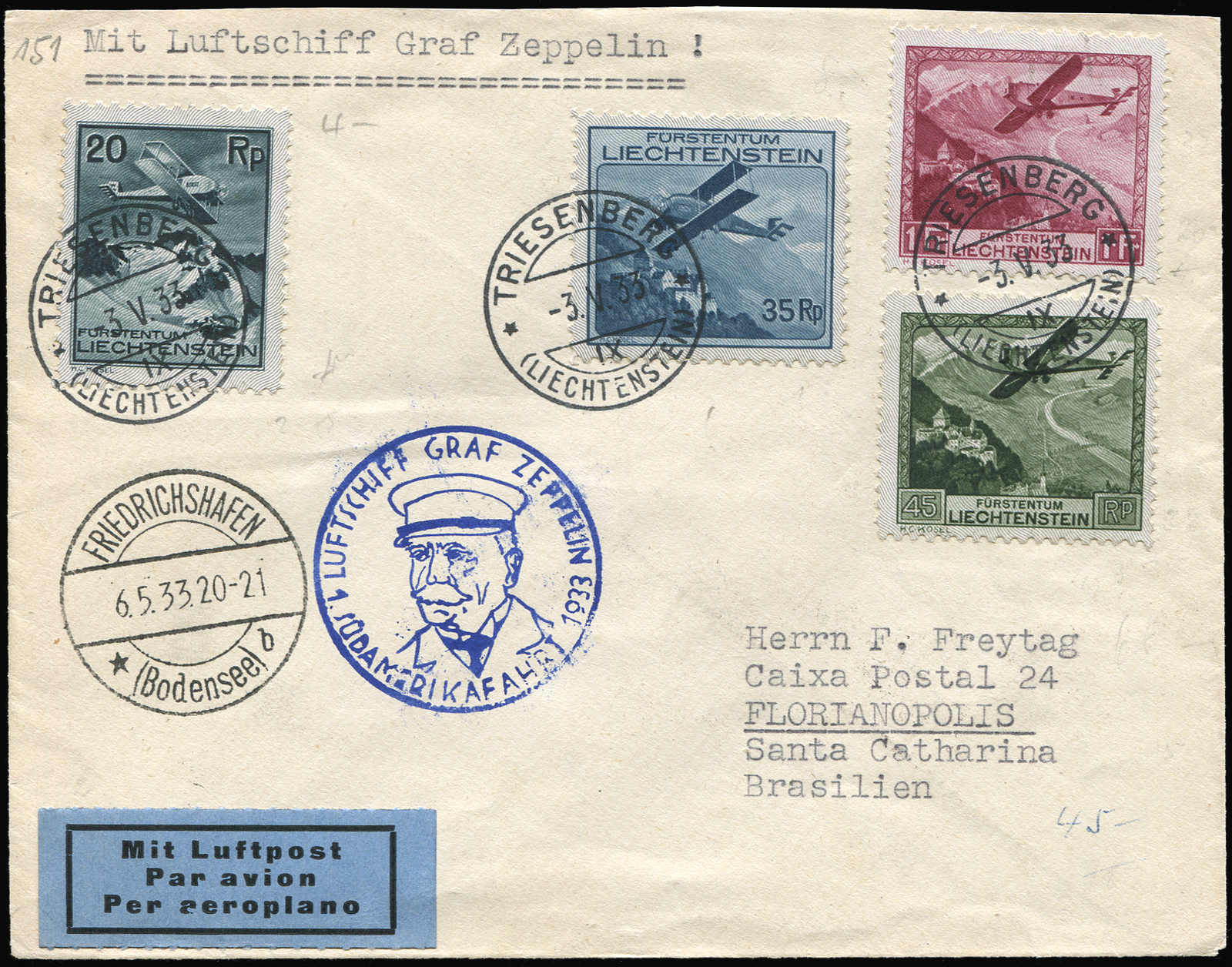 Lot 9323 - Zeppelin/Air Mail Zeppelin, Zeppelinpost LZ 127, Südamerikafahrten 1933 - Auktionshaus Schlegel 26 Public Auction Lot 9323 - Zeppelin/Air Mail Zeppelin, Zeppelinpost LZ 127, Südamerikafahrten 1933 - Auktionshaus Schlegel 26 Public Auction