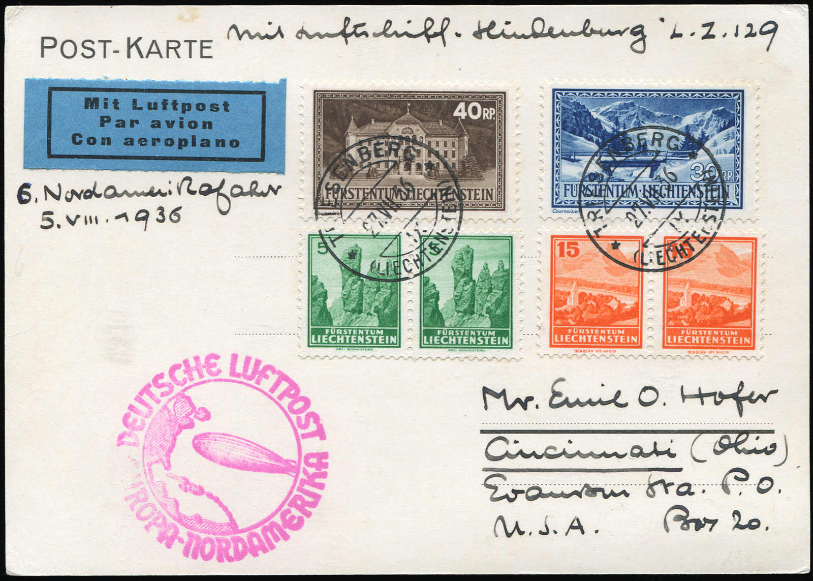 Lot 9808 - Zeppelin/Air Mail Zeppelin, Zeppelinpost LZ129, Nordamerikafahrten -  Auktionshaus Schlegel 26 Public Auction