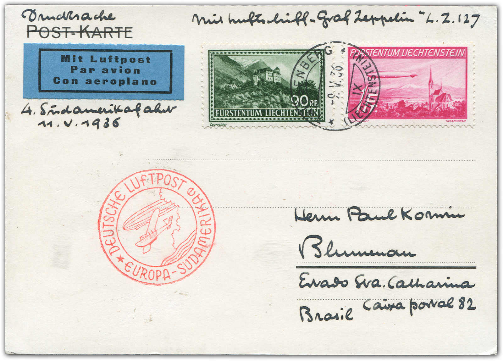 Lot 9502 - Zeppelin/Air Mail Zeppelin, Zeppelinpost LZ 127, Südamerikafahrten 1936 - Auktionshaus Schlegel 26 Public Auction Lot 9502 - Zeppelin/Air Mail Zeppelin, Zeppelinpost LZ 127, Südamerikafahrten 1936 - Auktionshaus Schlegel 26 Public Auction