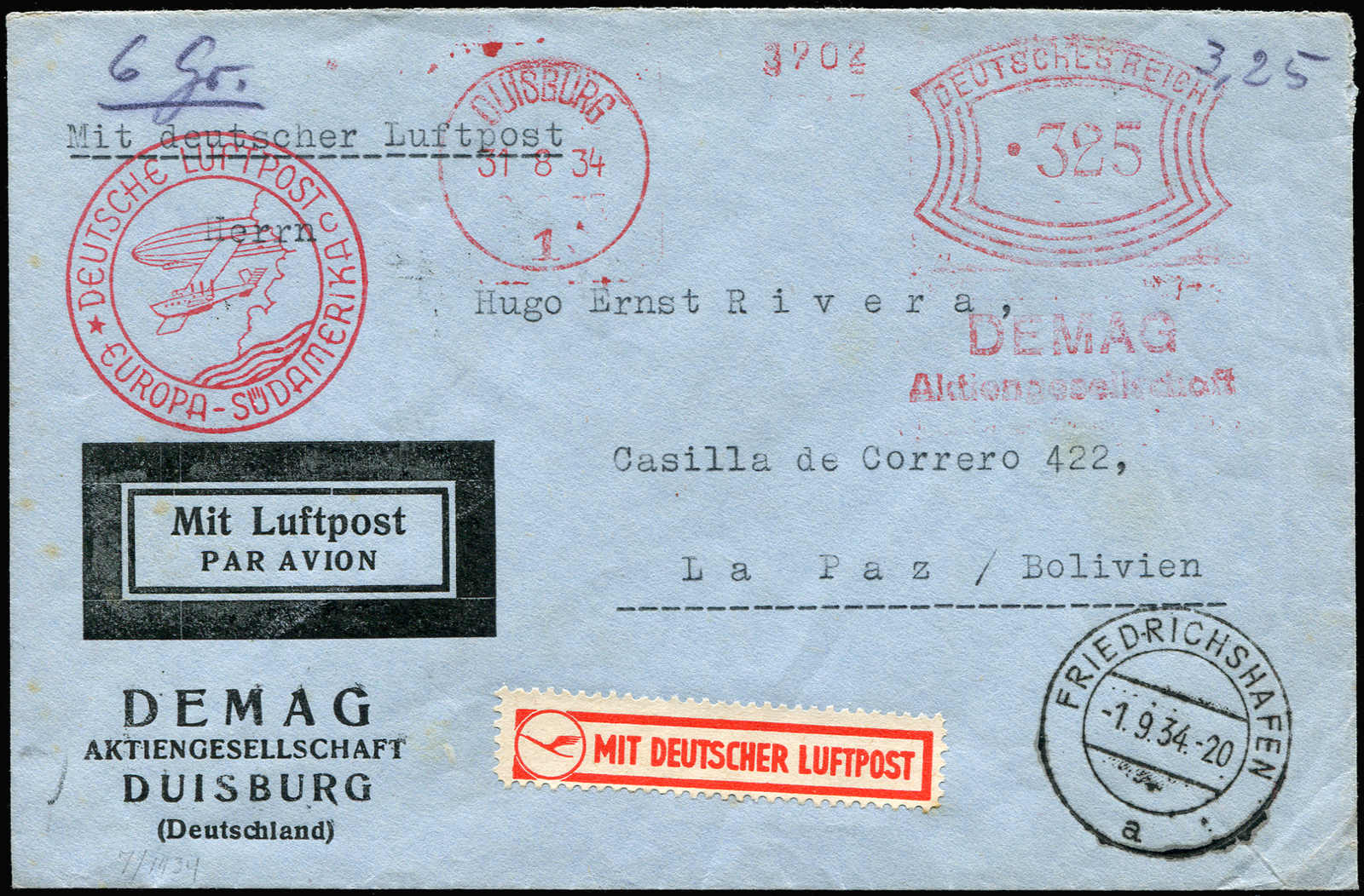 Lot 9405 - Zeppelin/Air Mail Zeppelin, Zeppelinpost LZ 127, Südamerikafahrten 1934 - Auktionshaus Schlegel 26 Public Auction Lot 9405 - Zeppelin/Air Mail Zeppelin, Zeppelinpost LZ 127, Südamerikafahrten 1934 - Auktionshaus Schlegel 26 Public Auction