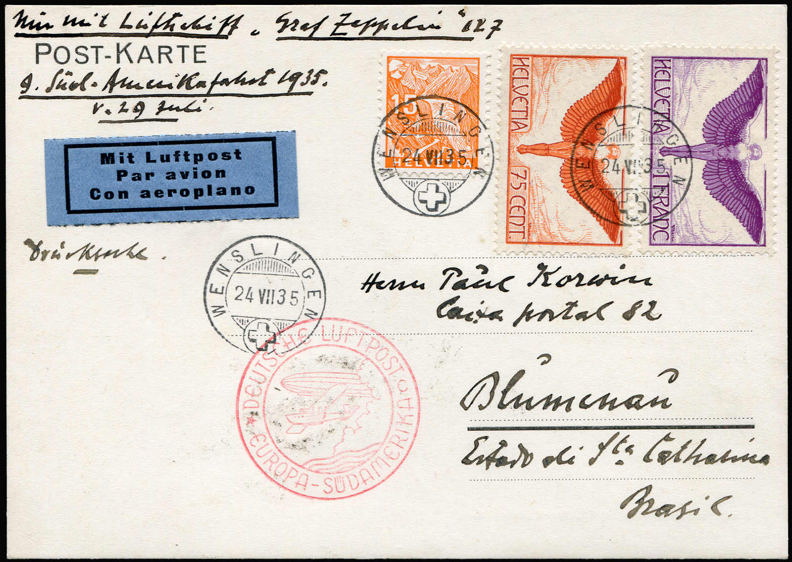 Lot 9453 - Zeppelin/Air Mail Zeppelin, Zeppelinpost LZ 127, Südamerikafahrten 1935 -  Auktionshaus Schlegel 26 Public Auction