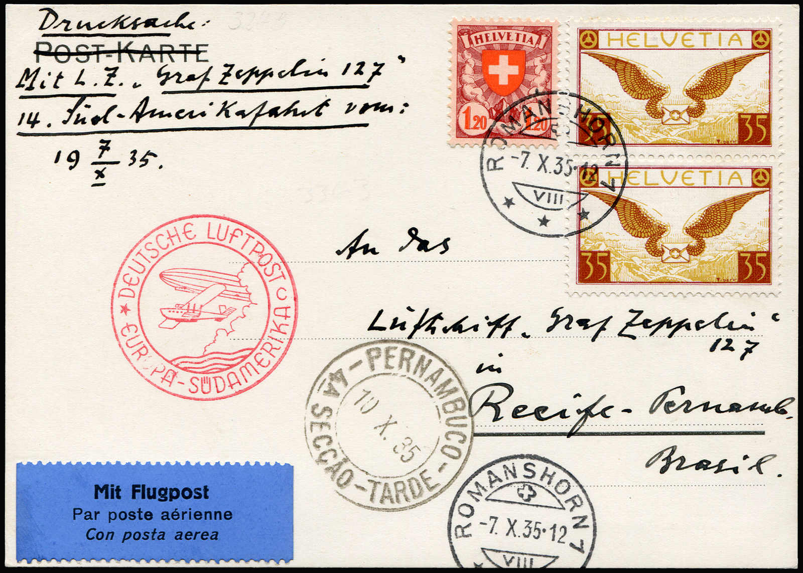 Lot 9459 - Zeppelin/Air Mail Zeppelin, Zeppelinpost LZ 127, Südamerikafahrten 1935 -  Auktionshaus Schlegel 26 Public Auction