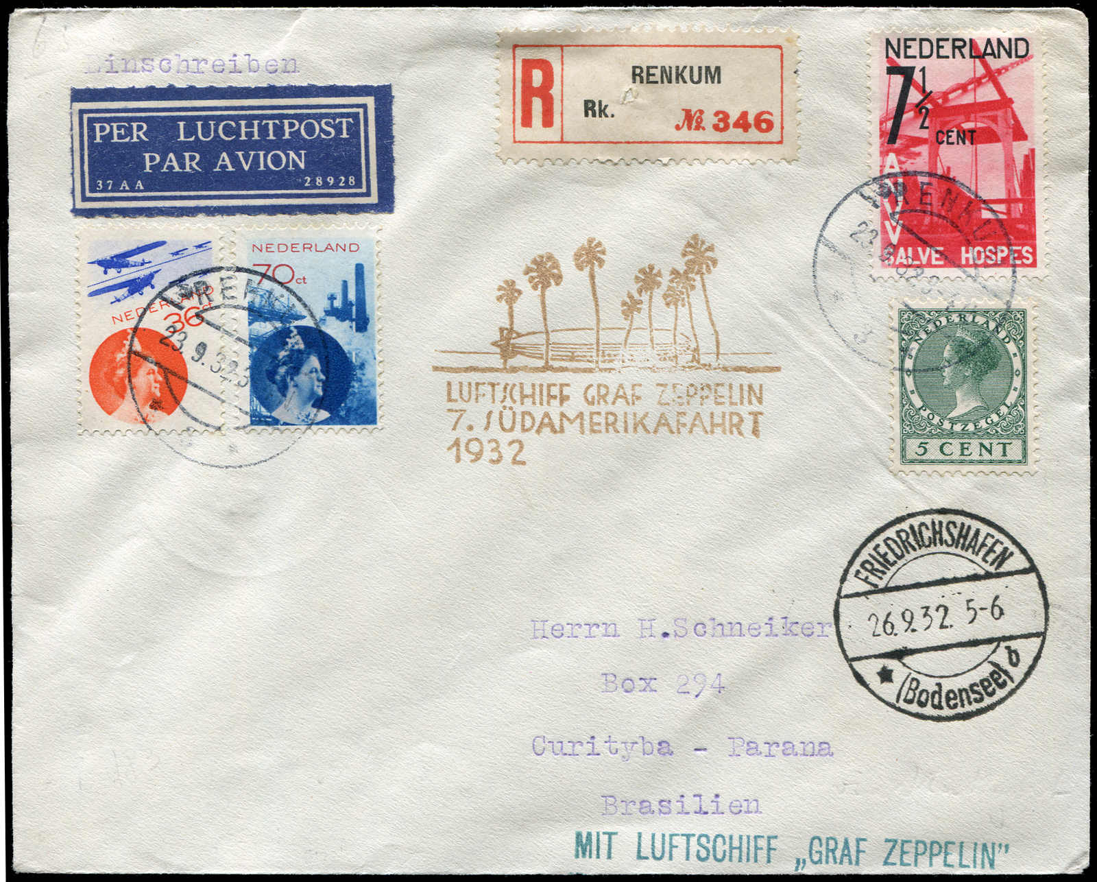 Lot 9265 - Zeppelin/Air Mail Zeppelin, Zeppelinpost LZ 127, Südamerikafahrten 1932 -  Auktionshaus Schlegel 26 Public Auction
