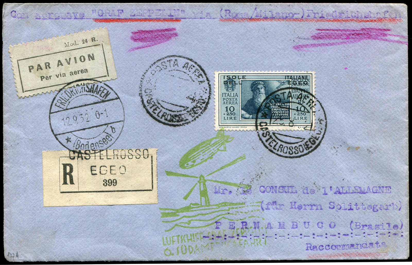 Lot 9258 - Zeppelin/Air Mail Zeppelin, Zeppelinpost LZ 127, Südamerikafahrten 1932 -  Auktionshaus Schlegel 26 Public Auction
