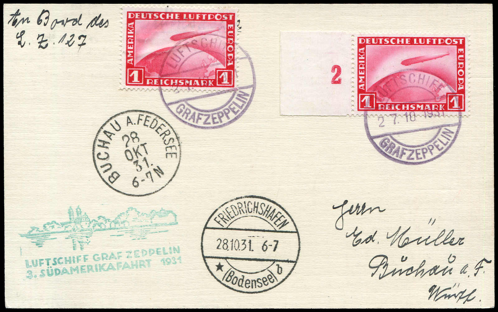 Lot 9216 - Zeppelin/Air Mail Zeppelin, Zeppelinpost LZ 127, Südamerikafahrten 1931 - Auktionshaus Schlegel 26 Public Auction Lot 9216 - Zeppelin/Air Mail Zeppelin, Zeppelinpost LZ 127, Südamerikafahrten 1931 - Auktionshaus Schlegel 26 Public Auction