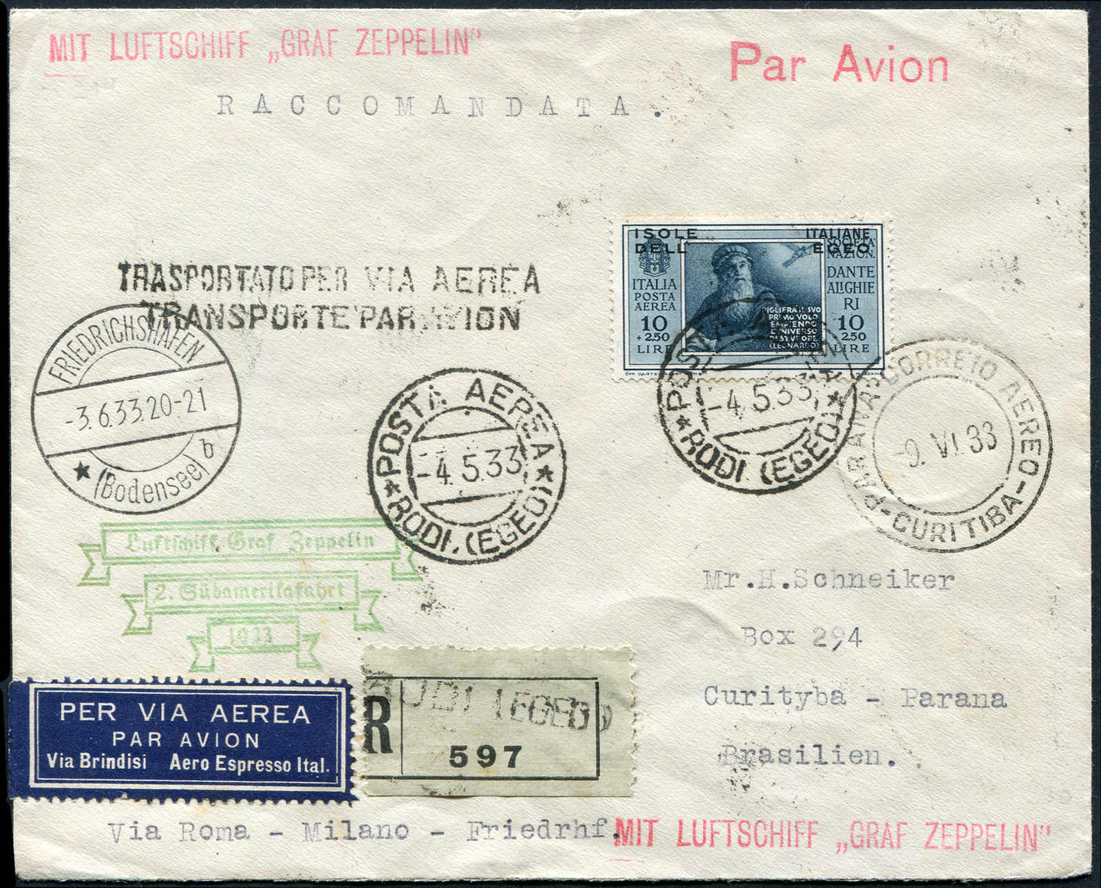 Lot 9325 - Zeppelin/Air Mail Zeppelin, Zeppelinpost LZ 127, Südamerikafahrten 1933 - Auktionshaus Schlegel 26 Public Auction Lot 9325 - Zeppelin/Air Mail Zeppelin, Zeppelinpost LZ 127, Südamerikafahrten 1933 - Auktionshaus Schlegel 26 Public Auction