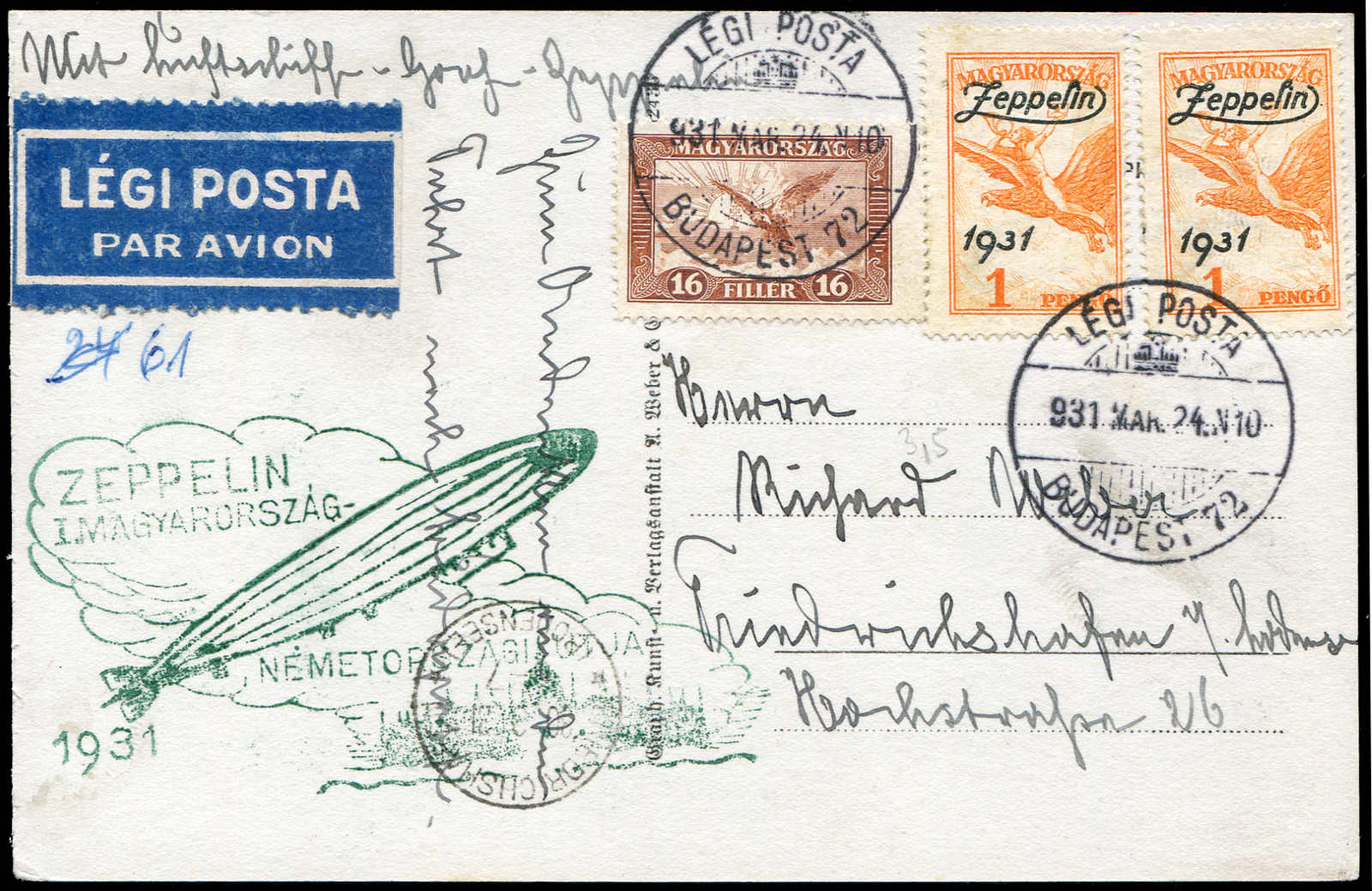 Lot 9774 - Zeppelin/Air Mail Zeppelin, Zeppelinpost LZ 127, Hungaryfahrten -  Auktionshaus Schlegel 26 Public Auction