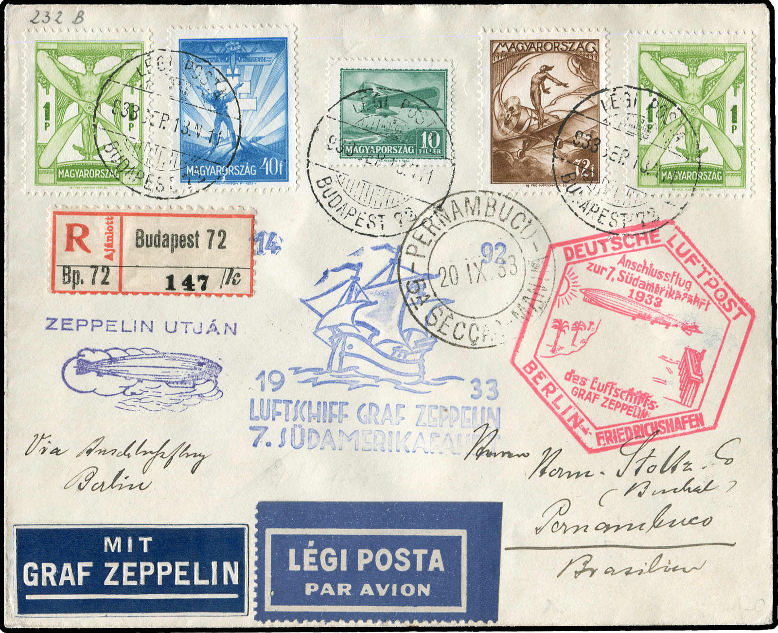 Lot 9353 - Zeppelin/Air Mail Zeppelin, Zeppelinpost LZ 127, Südamerikafahrten 1933 - Auktionshaus Schlegel 26 Public Auction Lot 9353 - Zeppelin/Air Mail Zeppelin, Zeppelinpost LZ 127, Südamerikafahrten 1933 - Auktionshaus Schlegel 26 Public Auction