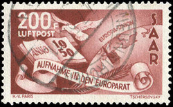 1950, 200 Fr. Europarat-Aufnahme, Plattenfehler "Farbstrich im Buch ...