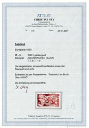 1950, 200 Fr. Europarat-Aufnahme, Plattenfehler "Farbstrich im Buch ...