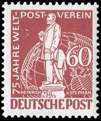 1949, 60 Pfg. Stephan mit dem Plattenfehler II "Spitze des V von ...