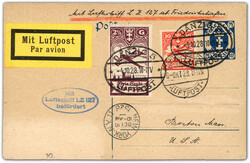 1928, Nordamerikafahrt, Zuleitungspost Danzig, Ganzsachenpostkarte ...