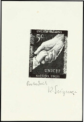1951, 5 C. Kinder- und Erwachsenenhand, Probedruck in grauschwarz von ...