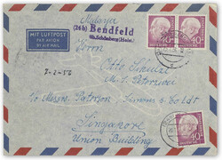 1956, Luftpostbrief 6g mit 3 X 40 Pf. Heuss I, dabei waager. Paar ab ...