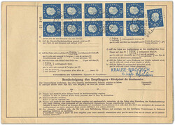 1961. Auslandspaketkarte über 11,9 Kg nach Belgien. Gebühr DM 8,40 ...