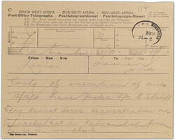 "WINDHOEK 24.-2. 1926", der aptierte Deutsche Bahnpoststempel nach ...