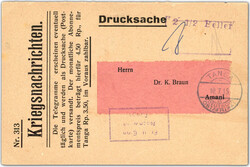 1915, barfrankierte Drucksache als doppelseitige Klappkarte Nr. 313 ...