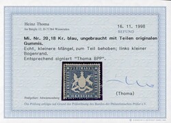 1862, 18 Kr. blau ungebraucht mit Teilen des Originalgummis, links ...