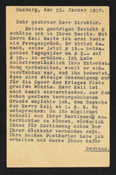 1917, Postkarte mit 10 Pfg. Germ. ab Hamburg 1 27.1.17 nach Warschau ...
