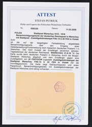 1918, Benachrichtigungskarte über POSTANWEISUNG 2sprachig Warschau 1 ...