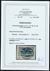 1920, 75 Pfg. Freimarke schwarzgrün auf Briefstück, Stempel "NOLDAU ...