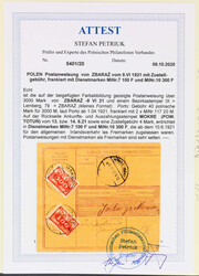 1921, 20 M. poln. Ulan, senkr. Paar auf frankierter Postanweisung ...