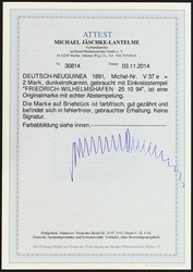 1891, 2 M. Innendienst dunkelrotkarmin, glasklar und ideal entwertet ...