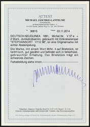 1891, 2 M. Innendienst dunkelrotkarmin, sauber gestempelt ...