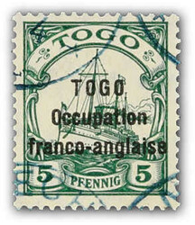 1915, 5 Pfg. Kaiseryacht dunkelgrün mit schwarzem Aufdruck der ...