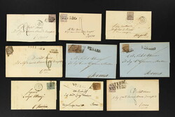 STATO PONTIFICIO: 1852/56 approx., 46 covers bearing Sassone 1a, 2a, ...