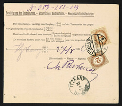 1906, parcel card used from Austrian Levant Jaffa post office for 3x5 ...