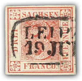 1850, 3 Pfg. Sachsen-Dreier kirschrot, Platte II, Type 2, sauber ...