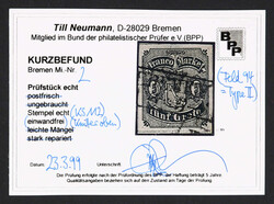 1856, 5 Gr. schwarz auf matt- bis hellkarmingrau, Type II, gestempelt ...