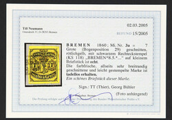 1860, 7 Gr. schwarz auf (mittel)rötlichgelb, dünneres Papier, ...