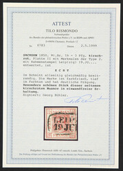 1850, 3 Pfg. Sachsen-Dreier kirschrot, Platte II, Type 2, sauber ...