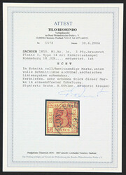 1850, 3 Pfg. Sachsen-Dreier braunrot, Platte I, Type 14, voll- bis ...