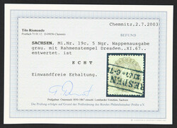 1867, 5 Ngr. türkisgrau bis blaugrau, glasklar entwertet durch Ra2 ...