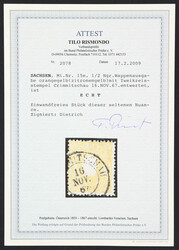 1867, ½ Ngr. orangegelb, klar gestempelt "(CRIM)MITSCHAU 16 NOV. 67" ...