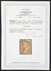 1863, 5 Ngr. lebhaftbraunrot auf glasigem Papier, allseits vollrandig ...