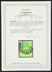 1854, 3 Pfg. dunkelgelblichgrün, spätere Auflage, allseits ...