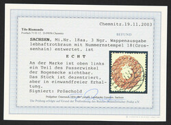 1864, 3 Ngr. lebhaftrotbraun, oben links Teil des Passerwinkels ...