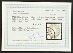 1867, 5 Ngr. lilagrau, gestempelt, einwandfrei, signiert Krause, ...