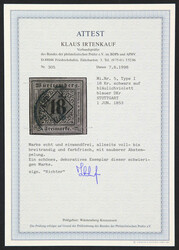 1851, 18 Kr. schwarz auf bläulichviolett, Type I, allseits voll- bis ...