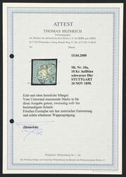 1857, 18 Kr. hellblau, für diese Ausgabe guter zweiseitig voll- bis ...