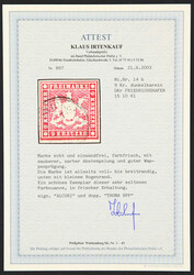 1859, 9 Kr. dunkelkarmin, allseits voll- bis breitrandig, unten mit ...