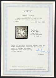 1860, 18 Kr. blau, rechts unten lupen-, sonst vollrandig, sauber ...