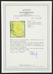 1869, 14 Kr. zitronengelb, entwertet mit seltenem großen ...